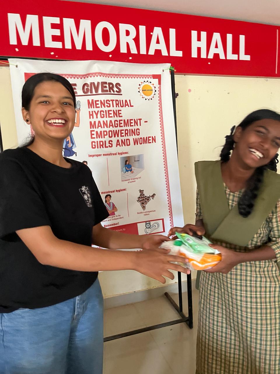 Distribution of menstrual hygiene kits to school girls.