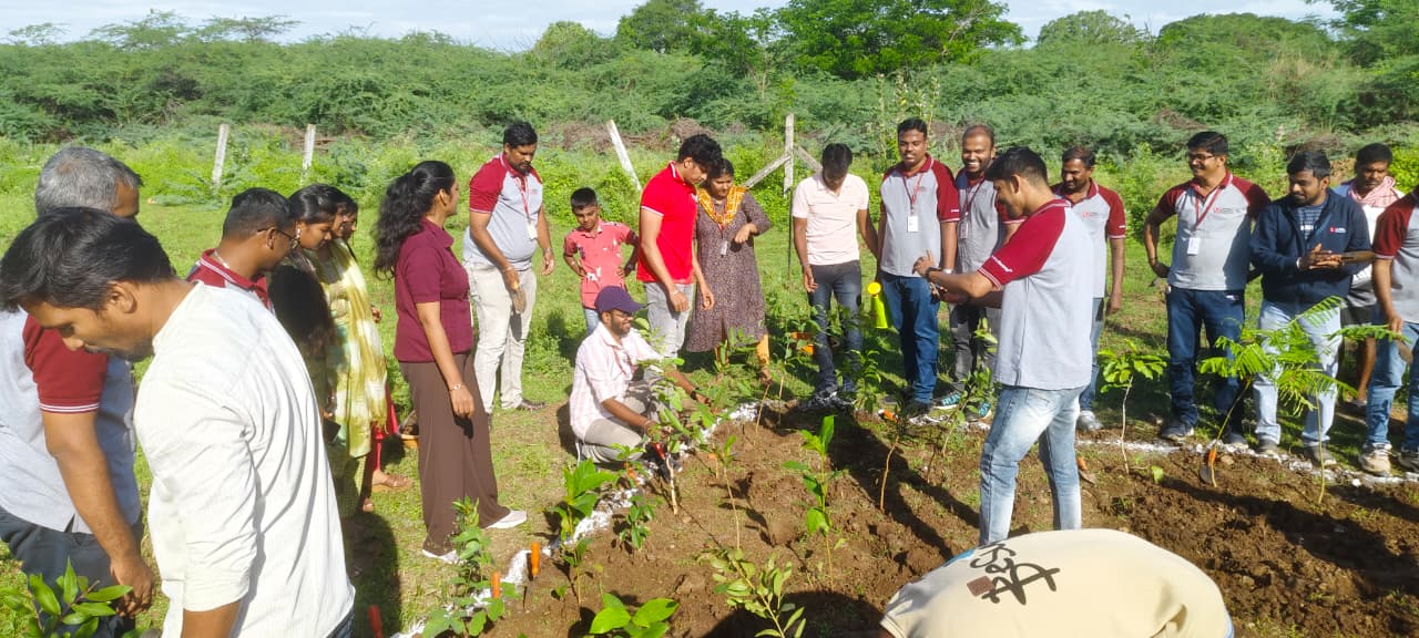 Group of volunteers conducting a tree plantation drive ceremony outdoors