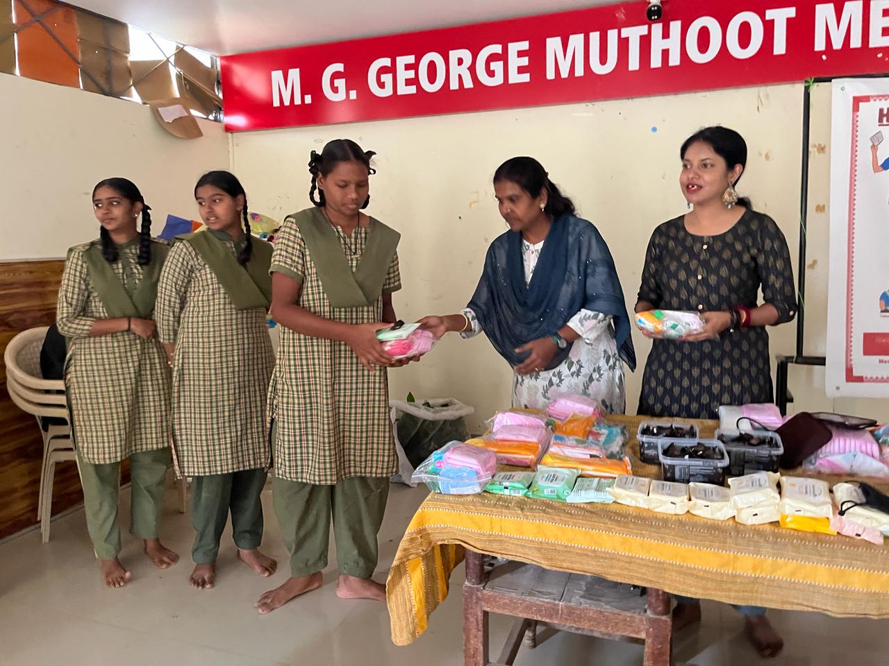 Health and hygiene kits distributed to young girls at school.