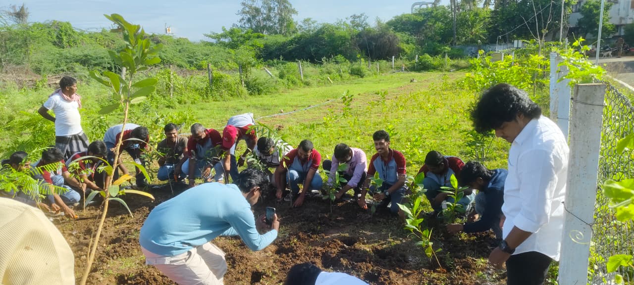 A group of volunteers participating in a plantation drive event.